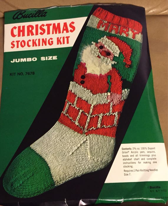 Vintage HTF Bucilla Christmas Heirloom Knit JUMBO Stocking