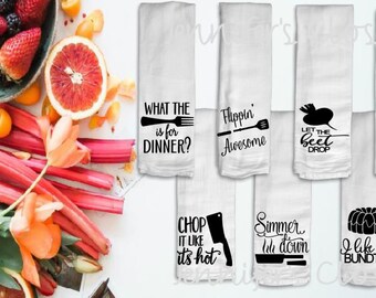 Kitchen Towels, Flour Sack Towels, Kitchen Decor, Hostess Gift, Kitchen Puns, Dish Towel, Kitchen Towel, Tea Towel, White