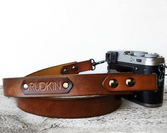 Leather Camera Strap, Personalized Gift, Leather SLR DSLR Camera Strap Custom Name, Photographer Gift, Brown Camera Strap, Photography Lover
