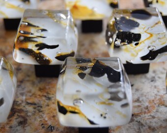 Clear/Amber/Black Square Glass Knob, Handmade Cabinet Knob Hardware, Chunky Style, Made in the USA