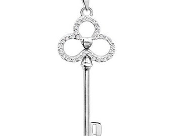 Sterling Silver Key Charm Pendant with Cubic Zirconia