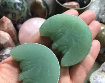Aventurine Hand Carved Crescent Moon | One Green Aventurine | Reiki Love Infused | Spiritual Junkies | Healing Crystal + Gemstone | Altar