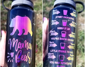 Mama bear, Momma bear, Mom water bottle, Workout bottle, 34oz bottle, gym bottle, metallic bottle, Wide mouth water bottle, water reminder