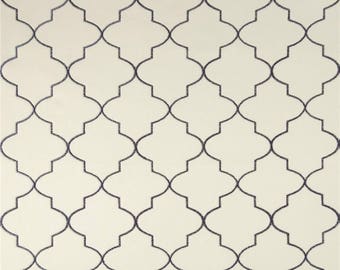Two 96 x 50 Custom Curtain Panels - Quatrefoil Embroidered Navy