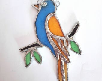 Stained Glass Little Bird on the branch. Stained Glass home decor, window decor, suncatcher.