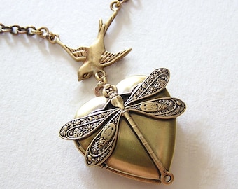 DRAGONFLY Locket, Necklace Pendant