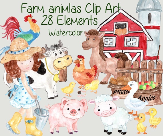 Farm animals clipart: FARM CLIP ART Watercolor