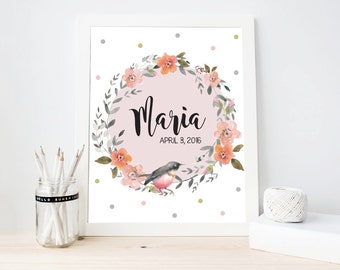 isabella personalized baby name art moon stars birth