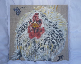 acrylic painting on cardboard entoile hen