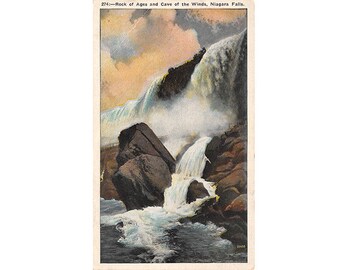 Niagara Falls New York vintage postcard | Rock of Ages, Cave of the Winds, Bridal Veil Falls | 1920s NY travel decor, waterfall, home state