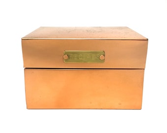 Vintage Copper Mirror and Brass Plated Recipe Box - Metallic Copperware Brass Kitchen Decor