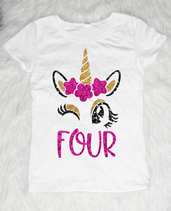 Four Unicorn Birthday Shirt Birthday Girl Shirt 4th Birthday