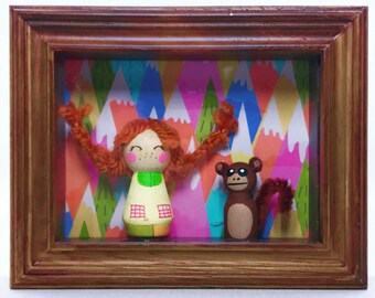 Pippi Langstrumpf Peg Holzpuppe Shadow Box