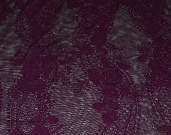 Dark Grape Floral/Wavy Stripes Nylon/Lycra Stretch Lace Fabric 53" W