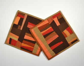Brown Quilted Pot Holders, Fall Pot Holders, Modern Kitchen Decor, Brown Pot Holders, Autumn, Hostess Gift