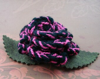 Crocheted Rose Bar Pin - Black with Pink Glitter (SWG-PS-ZZ02)