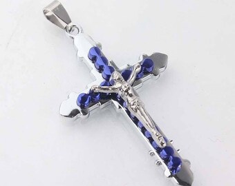 Blue chrome metal cross pendant