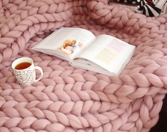 CHUNKY KNIT BLANKET, 100% Merino Wool Blanket, Arm Knit Blanket, Thick Knit Blanket, Chunky blanket, Chunky throw, Gian blanket, Home decor
