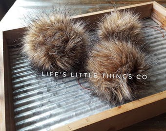 Coyote Faux Fur Pom Pom Brown Black Hat Topper Beanie Toque Backpack Keychain Purse Fob Charm Vegan Fake Plush Medium Pile Fur Craft Supply