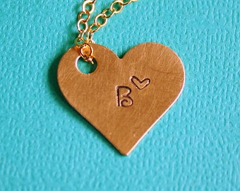 Brass Heart Necklace - Hand Stamped Jewelry - Gift - Custom Initial Pendant - Personalized