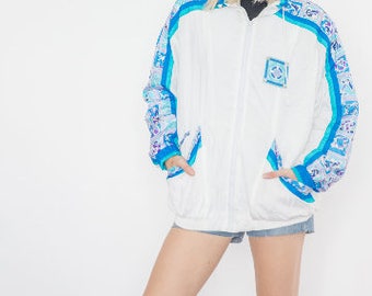 Vintage 90s WS White Blue Bomber Jacket