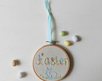 Easter Bunny Hoop Art | Hand Embroidered | Spring | Flower Embroidery | Modern Embroidery | Wall Hanging | Wall Art | Decor | Gift |