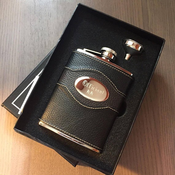6oz Black Leather Stainless Steel Hip Flask