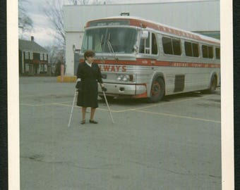 Vintage Color Snapshot Photo of Woman in Leg Braces Trailways Bus 1960's, Original Found Photo, Vernacular Photography