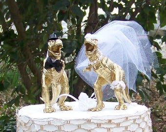 Dinosaur Wedding Cake Topper, T-Rex Cake Topper, Limitied Number, Gold Dinosaurs-Prehistoric-Animal Cake TopperWedding Topper