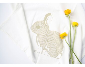 Rabbit tea towel, kitchen towel, spring decor, flour sack towel, rabbit decor, rabbit towel, bunny tea towel, bunny tea towel