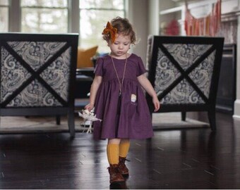 Plum Linen Dress, Short Sleeve Linen Dress, Girls Linen Dress, Linen Toddler Dress, Purple Dress, Purple Linen, Girls Spring Dress