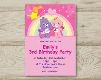 Care Bears Birthday Party Invitations Personalised Balloons Rainbow Teddy Bears