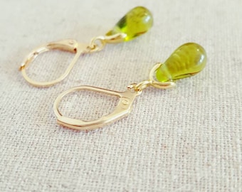Olive Earrings • Green Drop Earrings • Teardrop Earrings • Green Jewelry • Olive Green Earrings • Green Gold Earrings • Green Earrings
