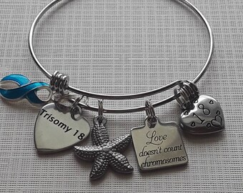 Trisomy 18 Bracelet-chromosome awareness, chromosome jewelry, chromosome 18, , chromosome gift, compatible with love, T18, trisomy