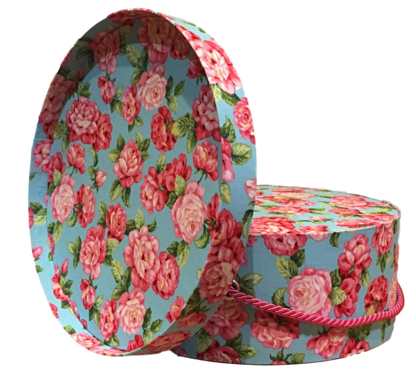 Hat Box in Blue and Pink Floral, Large Decorative Fabric Covered Hat