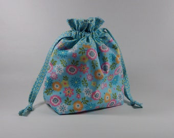 Spring Flowers Knitting Drawstring Project Bag, Drawstring Knitting Project Bag, Small Project Bag, Sock Project Bag, Knitter's Gift