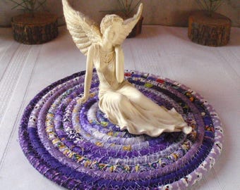 Bohemian Coiled Purple Table Mat, Hot Pad or Trivet - Small Round - Handmade by Me