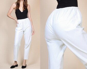 80s White Faux Leather Pants - Small/Medium // Vintage 90s High Waist Pleather Trousers