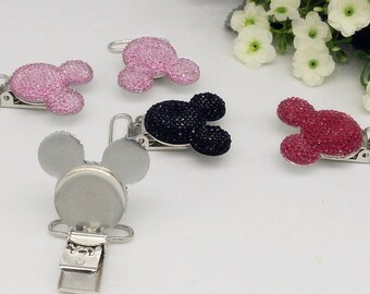 Pacifier clip silver metal style mickey diamond