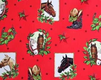 Red Western Collage Horses Holiday Robert Kaufman #6286 By the Yard