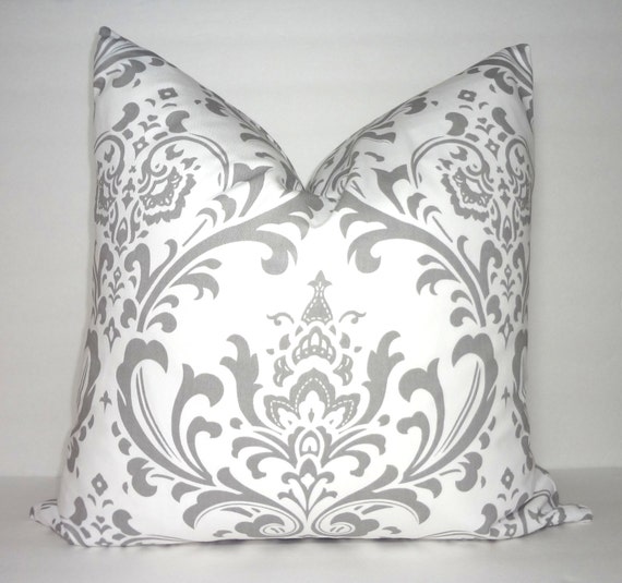 Items similar to Grey & White Damask Pillow Cover Decorative Damask