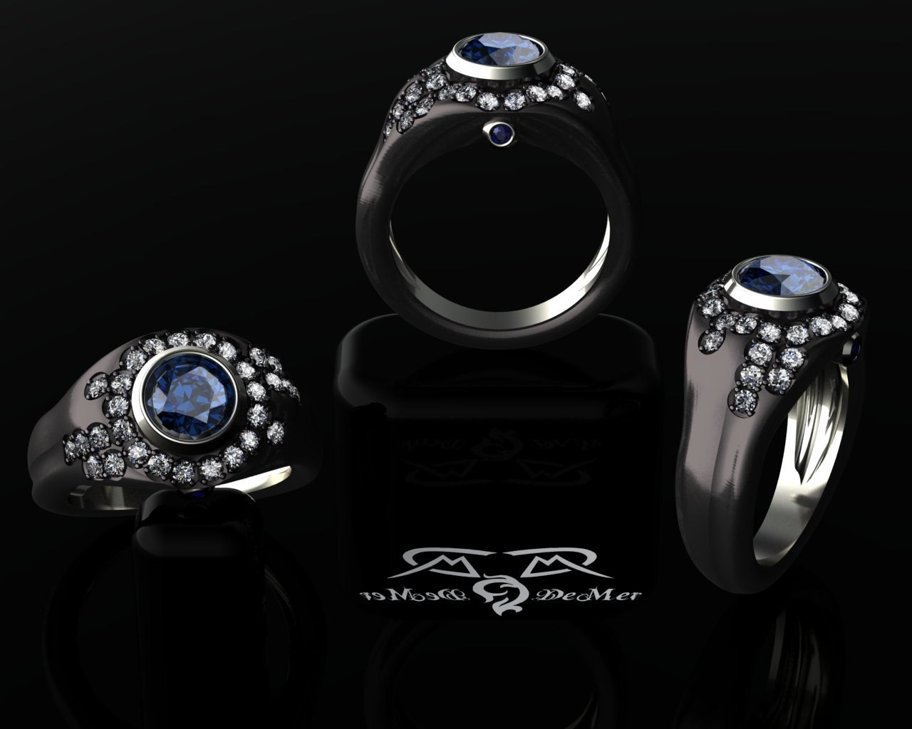 Organic rustic natural engagement ring in palladium with black