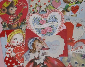 Vintage Greeting Card Lot-Ephemera-Mixed Media-Paper-Crafts-Scrap Booking-Baby-Childrens-Set of 8-Valentines