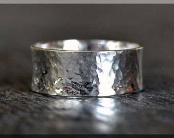 Hammered Sterling Silver Ring, Wide Sterling Silver Stacking Ring, 8mm Sterling Silver Wedding Ring, Mens Sterling Silver Wedding Band