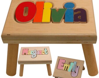 Natural Name Puzzle Stool ("FREE" Shipping) (Put Child's Name in Notes to Seller on Checkout Page)