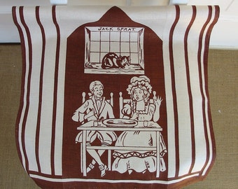 Vintage Dishtowel Linen Kitchen Brown Jack Sprat Retro Nursery Rhyme