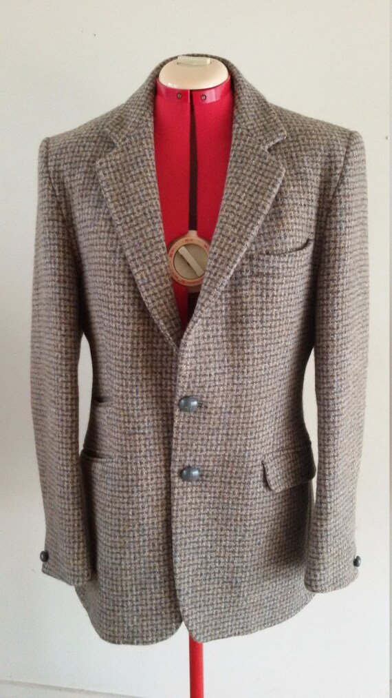 Vintage Harris Tweed Brown Grey Scottish Wool Sports Jacket