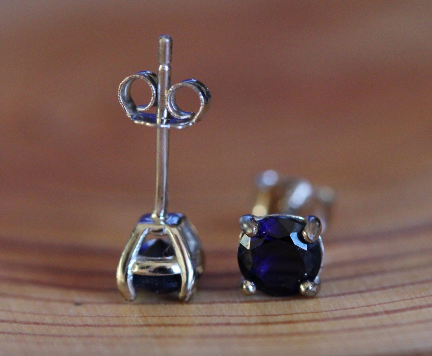 Genuine Blue sapphire stud earrings in solid sterling silver
