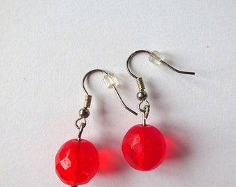 Red fire polished czech beads earrings