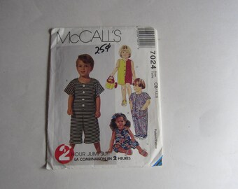 McCalls 7024 Toddler's short and long jumpsuits Uncut Vintage Sewing Pattern Sizes 1, 2, 3, Child's 1990s jumpsuit uncut sewing pattern
